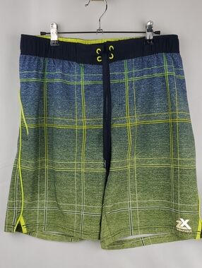 Xersion Swim Shorts in Gradient Navy, Blue & Lime Sz Medium